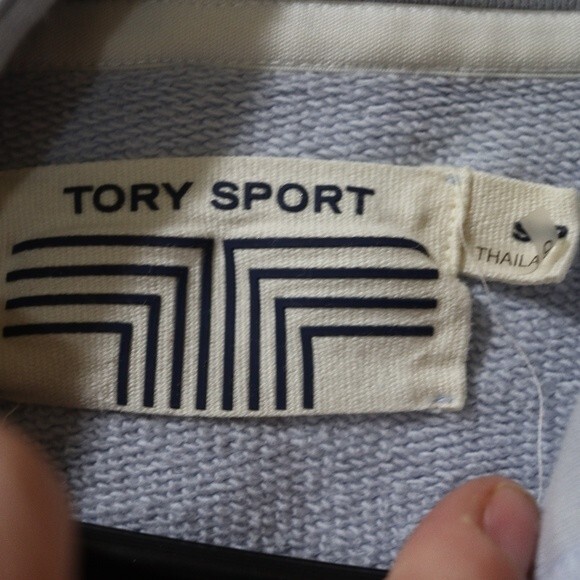 Tory Burch Tory Sport Small Blue Oversized Pullover Hoodie V-Logo Cotton - Picture 8 of 12